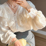 Kevadsuvi Vintage naiste s&auml;rgid Pits Lolita Elegantne pikkade varrukatega Pluus Kontori naismood M beež