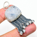 Natural Rainbow Moonstone, Topaz Gemstone 925 Sterling Silver Pendant 2.48 r8v80