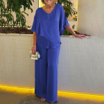 Naiste pluusp&uuml;ksid, &uuml;likond, V-kaelus, nahkhiirevarrukad, ebakorrap&auml;rase &auml;&auml;rega, puhas v&auml;rv, lahtised, hingavad, pehmed, vabaaja, laiad s&auml;&auml;red, 2 tk/komplekt, pluss-suurus XXXL sinine