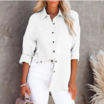 BITCED Naiste s&uuml;gisene lihtne pikkade varrukatega V-kaelusega n&ouml;&ouml;biga naiste puuvillane linane s&auml;rk S valge