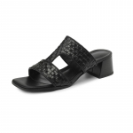 Krazing Pot Naturaalsest nahast avatud varbaga keskmise kontsaga suvekingad Rooma punutisdekoratsiooniga naiste sandaalid 34 must