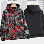7XL Vabaaja jope meeste pluss rasv pluss suuruses kapuutsiga trend kamuflaaž kahepoolne kantav meeste kevad-s&uuml;gis t&ouml;&ouml;jakk 6XL punane