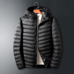 Suur Suurus 6XL Talvine S&uuml;gis ja Talv Puhverjakk Meeste L&uuml;hike Kerge &Auml;ri Mood Kapuutsiga Paks Valge Pardi Puhver Meeste Jakk 6XL must