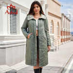 Astrid Naiste s&uuml;gistalveparka suures suuruses naiste riided, pikk polsterdus, soe kapuuts Naiste tepitud jakk Mantlid, rihm poolitatud all&auml;&auml;r AM-10642 L roheline