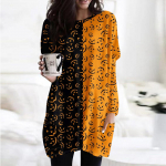 Naiste mood vabaaja pikkade varrukatega Halloweeni printimisega &uuml;mara kaelusega topelttaskuga T-s&auml;rk M must