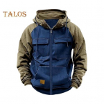 S&uuml;gistalv Meeste kapuuts T&otilde;mblukuga Elastne Mansett Retro Multi Taskud Cargo Stiilis Soe Kardigan Mantel Keskmise Pikkus Hip Hop Kontrastv&auml;rvi Top XXL kuninglik sinine v&auml;rv