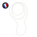 PERLINEA - Sautoir - Perle de Culture d'Eau Douce AAA+ - Semi-Ronde 7-8 mm - Blanc Naturel - 160 cm - Bijoux Femme