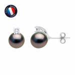 PERLINEA - Boucles d'Oreilles - V&eacute;ritables Perles de Culture de Tahiti - Semi Rondes 8-9 mm - Argent 925 Milli&egrave;mes - Bijoux Femme