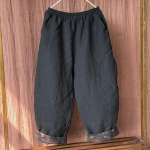 Naiste vintage linasest, elastse v&ouml;&ouml;kohaga p&uuml;ksid, lisakvaliteediga puuvillased, soojad talvep&uuml;ksid, &uuml;hev&auml;rvilised, taskutega, avarad, pikad p&uuml;ksid One Size must