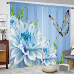 2 tk sinise taustaga lillelise liblika prindiga kardinad Pol&uuml;estermaterjalist Elutuppa Magamistuppa Kabinetti Mitme stseeni Kodukaunistus 100W130H(CM)40x51in&rod pocket