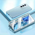 OPPO A80 5G A40 4G A40M magnetilise adsorptsiooniga kahepoolse karastatud klaasist korpuse Oppo A60 A3X A3 Pro jaoks metallraamiga k&otilde;va kaas For Oppo A80 5G sinine