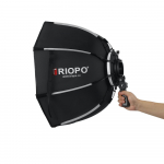 TRIOPO 55cm/65cm Kokkupandav 8-vardaga kaheksakantne pehme kast pehmest riidest k&auml;epidemega Godox Yongnuo Andoer kaamerav&auml;lklambi jaoks 55cm must