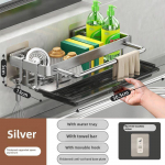 Kosmosealumiiniumist vannitoariiul: Punch-Free, Iminapaga Seinale Paigaldatav K&ouml;&ouml;gi Hoiustamine Veealusega rectangle + movable hook + rod + water tray h&otilde;be