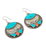 Natural Tibetan Turquoise, Coral Gemstone Handmade Jewelry Earring 2.92 e3n23