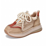 Johnature Ehtsast nahast vabaaja spordipaeltega libisemiskindlad naiste kingad retro segav&auml;rvilised paksu tallaga tossud 36 punane