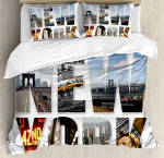 Uue-Arenduse Voodipesu Komplekt Magamistoa Voodi Kodu jaoks New York City Kollaaž Erinevate Tekikatte, Tekikatte ja Padjap&uuml;&uuml;ridega EU single(135x200cm)