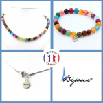Pierres et Min&eacute;raux. Parure bijoux Bracelet Collier perles Agate ruban&eacute;e multicolore 8 mm. Taille personnalisable.