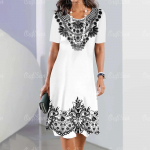 Suvised naiste riided kleidid stiilsed v&auml;rvilised kokkup&otilde;rked l&uuml;hikeste varrukatega pikk kleit 3d lilled Retro lahtised r&otilde;ivad &uuml;mara kaelusega pullover 2XL