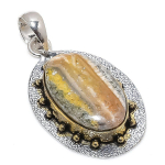 Bumble Bee Jasper 925 Sterling Silver Gift Two Tone Pendant 2.25 q8a89