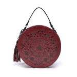 Crossbody kott &uuml;mmargune kott Ehtsast nahast rahvuslikus stiilis naiste kott kunstilises stiilis retro k&auml;ekott, naine veinipunane v&auml;rv