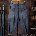 Meeste Ameerika Retro Paksud Sirge L&otilde;ikega Khaki Denim P&uuml;ksid Punase Servaga Talveks XXXL sinine