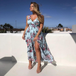 2025. aasta uus kevad-suvi tr&uuml;kitud &scaron;ifoonkleit varrukateta puhkuse rannal&otilde;hikuga pikk kleit S roosa