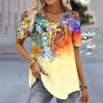 Vintage naiste T-s&auml;rk 3D lillemustriga naisriided Suvised V-kaelusega &uuml;lisuured pluusid naiste harajuku vabaaja l&uuml;hikeste varrukatega topid XS