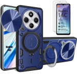 2 Verres Tremp&eacute;s + Coque pour Xiaomi Redmi 14C Antichoc Cache Cam&eacute;ra Anti-Rayure Rigide Bleu Marine