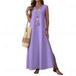 Naiste varrukateta maksikleit V-kaelusega k&uuml;lgmise l&otilde;hikuga pikk kleit suvine vabaaja swing-kleit boho ranna puhkuse suvekleit 2XL