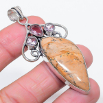 Natural Picture Jasper, Kunzite 925 Sterling Silver Jewelry Pendant 2.72 s4u33