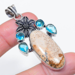 Natural Picture Jasper, Topaz 925 Sterling Silver Jewelry Pendant 2.40 i5t05