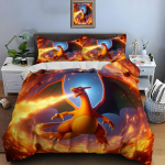 10 suurust Pok&eacute;mon Charizardi tr&uuml;kiga voodipesukomplekt 3 osa Komplekt Voodi Kuninglik suurus Padjap&uuml;&uuml;r T&auml;iskasvanu Voodikate Magamistoa Voodikomplekt Kingitusteks EU Twin 135X200cm orange