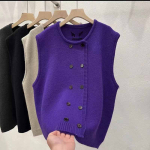 Naiste kampsunvest Puuvillane Talvine Varrukateta Top Kootud Kampsunvest Paksendatud Kahe N&ouml;&ouml;birea Vabaaja V-kaelusega Vest XXL lilla