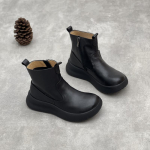 Johnature K&auml;sitsi valmistatud Paksude Taldadega L&uuml;hikesed Saapad Retro &Uuml;mara Ninaga Ehtne Nahk Naiste Saapad 35 must