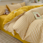 Puhast puuvillast voodipesu neljaosaline komplekt Lihtne ruuduline puuvillane lina Tekikott Triibuline voodipesu 2.2m four-piece set