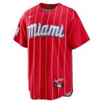 Nike Miami Marlins City Connect Logo Muster Nuppudega Mugav L&uuml;hikeste Varrukatega Pesapallis&auml;rk Meeste s&auml;rk Punane T77003VRMQMKMG M