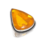 Natural Baltic Amber Gemstone 925 Sterling Silver Jewelry Ring Size 9 w0p99