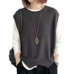 Naiste kootud vest O kaelusega &auml;&auml;ris soe &uuml;hev&auml;rviline laineline pehme vaba vabaaja naiste vest, varrukateta topp kohv