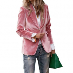 Sametist bleiser naistele Pikkade varrukatega N&ouml;&ouml;pidega &Auml;ri Kontori &Uuml;likonnajakk Vabaaja Reversiga Avatud Esiosaga Mantel 2XL roosa