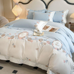 Luksuslik t&auml;ispuuvillane lilledega tikitud voodipesukomplekt: Kvaliteetne pikkade kiududega puuvillast voodikate ja voodilina. 2.0m Flat Sheet Set 4pcs/Duvet 220x240