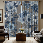 2 tk Sinise ja Valge Lillemustriga K&otilde;rglahutusega Digitaalsed Kardinad - Kahekordne Ventilaatori Disain, Pooll&auml;bipaistvad, Masinpestavad Pol&uuml;ester 53x116cm 2pc&Without mount