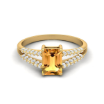 7x5MM Kaheksakantne Tsitriin Kivi 925 Sterling H&otilde;be Kullatud Solitaire Jagatud S&auml;&auml;rega Naiste Pulmas&otilde;rmus 6.5 kollane