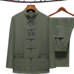 Suured meeste Kung Fu &uuml;likond tikandiga Tang &uuml;likond kevad s&uuml;gis 2 tk s&auml;rk ja p&uuml;ksid Hiina traditsioonilised Tai Chi riided 3XL 4XL 5XL 2XL rohuroheline v&auml;rv