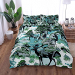Roheline Hirvek&uuml;ttide Metsa Maalitud Tekikoti Komplekt King Queen Double Full Twin Single Suuruses Voodipesu Komplekt EU Single(135*200cm)3pcs