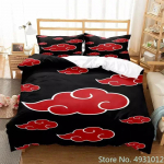 Red Cloud N-Naruto Logo Spiraal Voodipesukomplekt Padjap&uuml;&uuml;r Anime Voodipesu 3D Prinditud Lastele T&auml;iskasvanutele Poistele Tekikate Tekikate Kate Kingitus EU Single(135*200cm)3pcs