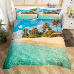 Hawaii Puhkus Rand Tekikate Multikas Surfing Tekikate Mikrokiud Troopiline Palmipuu Merit&auml;ht Ookeani Maastik Voodipesu Komplekt EU Single(135*200cm)3pcs blue