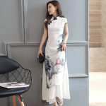 Suvine elegantne kitsas naiste maalitud Cheongsam valge kleit Qipao &scaron;ifoonist vintage Hiina stiilis kleit XS