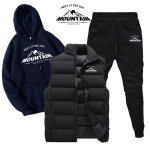 S&uuml;gis Talv Mehed Naised Kapuutsiga Dressipluusid Komplektid Puuvillased Pikkade Varrukatega Treening&uuml;likond Meeste Vest + Kapuutsiga Dressipluusid + P&uuml;ksid 3 Osaline Komplekt 2XL black