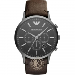 Emporio Armani Renato XLarge Hall Pruun Nahast Meeste Kvarts Kronograaf K&auml;ekell AR2462 hall