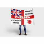 Chelsea lipp 5 jalga x 3 jalga Punane ja valge disain, tekst Pride of London ja &otilde;una graafika - Ideaalne v&auml;liaia kaunistuseks